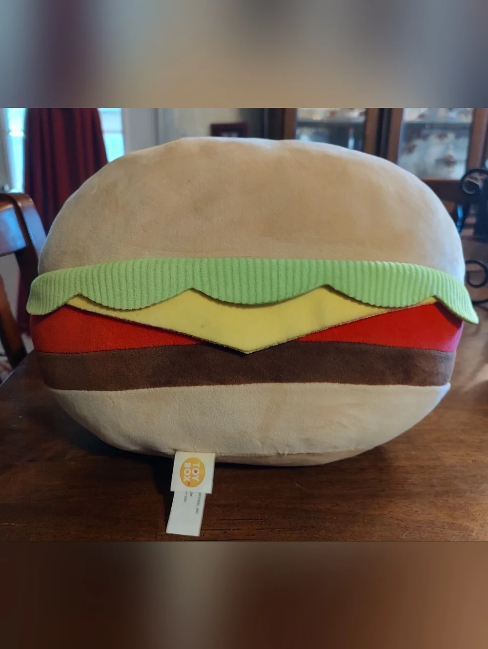 Hamburger Plush Pillow - Beige with Green, Red, Yellow, Brown Accents
